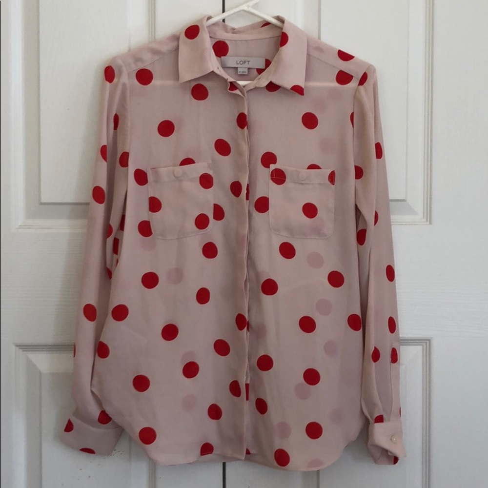 Cream/Red polka dot Loft Top in Size XS